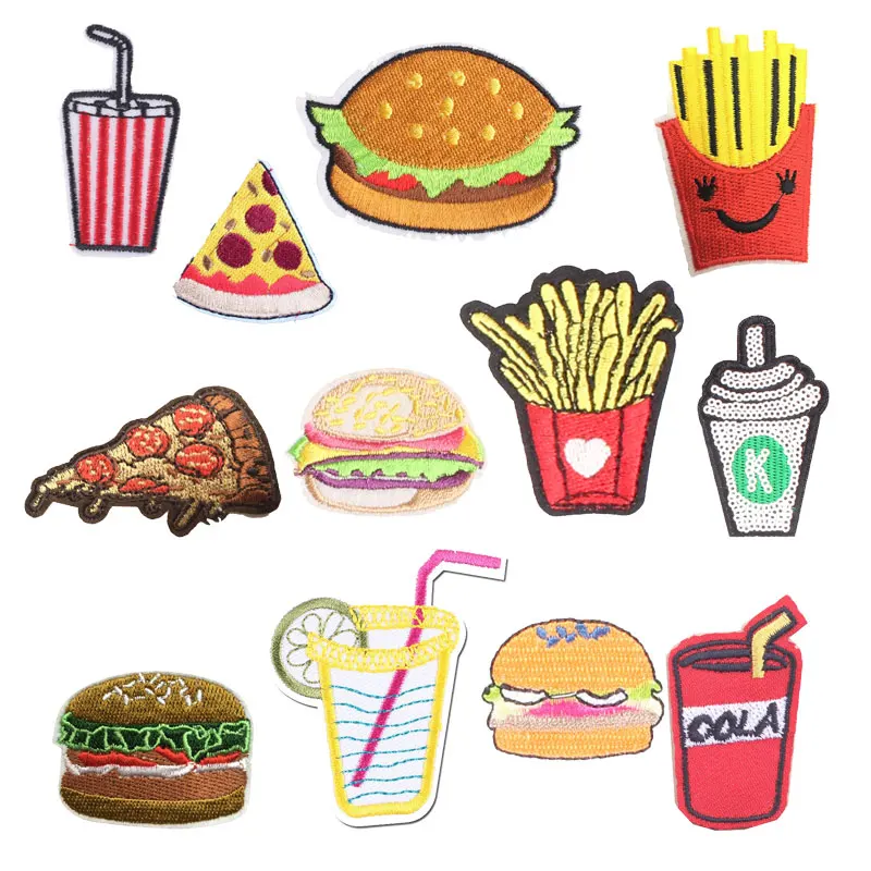 French Fries Cola Patch Burger Sticker Iron on Clothes Heat Transfer Applique Embroidere Application Cloth Fabric Sequin Patches