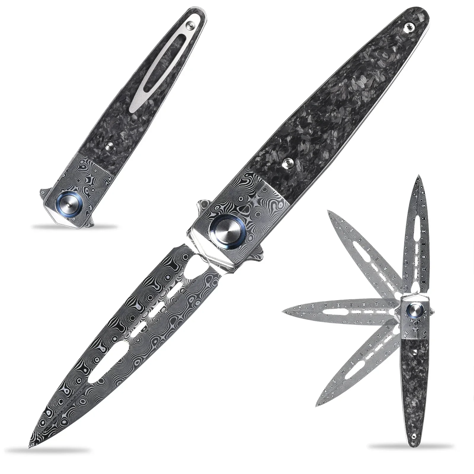 Sitivien ST251 Folding Pocket Knife Damascus Steel Blade Titanium Carbon Fiber Handle EDC Knifes for Work Camping Collection