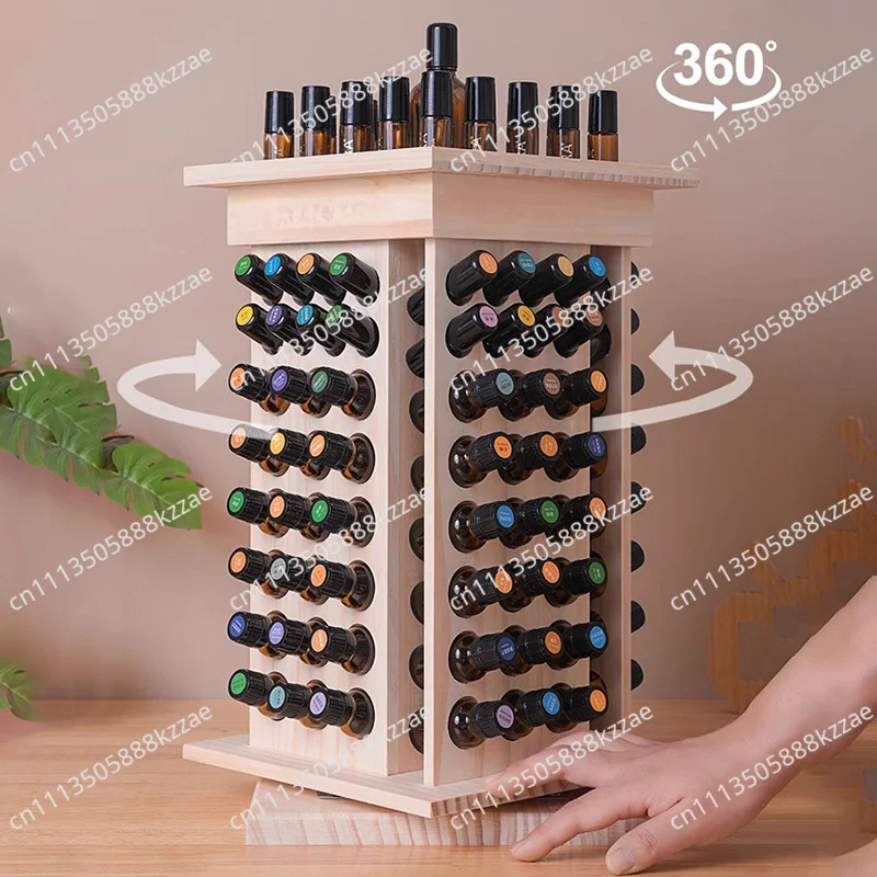Essential Oil Display Rack Rotating Makeup Storage Stand Wooden Multifunctional Coconut Oil Rolling Bottle Organizer Holder