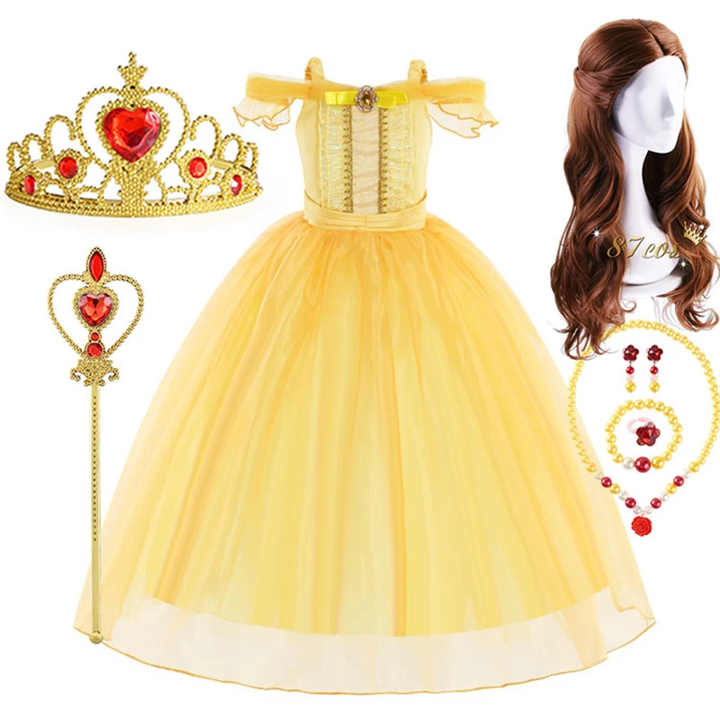 2024 Meisjes Belle en het Beest Klassieke Belle Prinses Cosplay Kostuum Kind Sprookje Kleding Party Carnaval Vestido