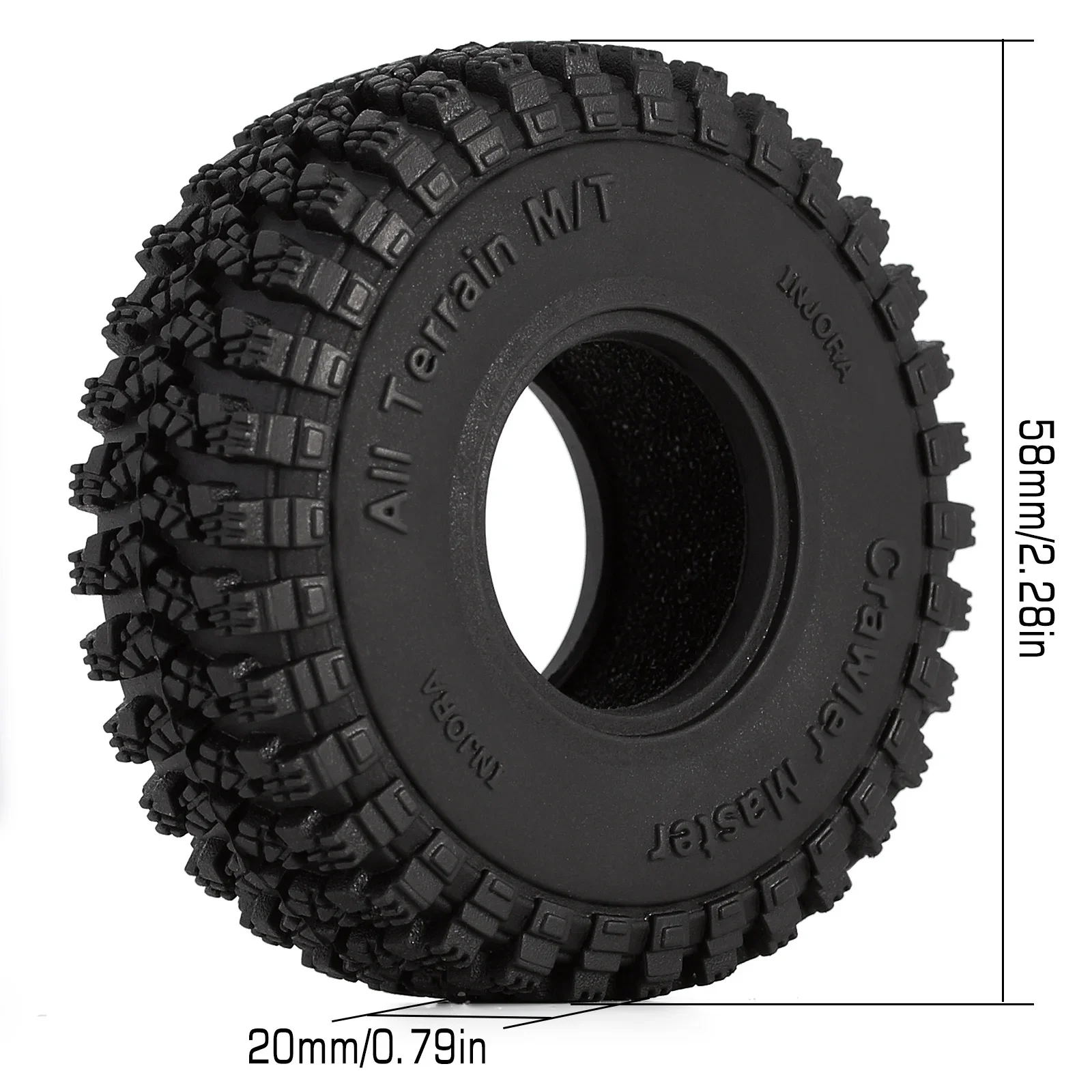 INJORA 1,0 neumáticos de rueda todo terreno 58*20mm actualización para 1/18 1/24 coche trepador de control remoto Axial SCX24 TRX4M AX24 (T1008)