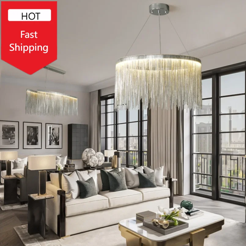 Modern LED Round Tassels for Living Room Bedroom Kitchen Home Decoration Ring Hanging Lamp Ceiling Chandeliers Designer Indoor