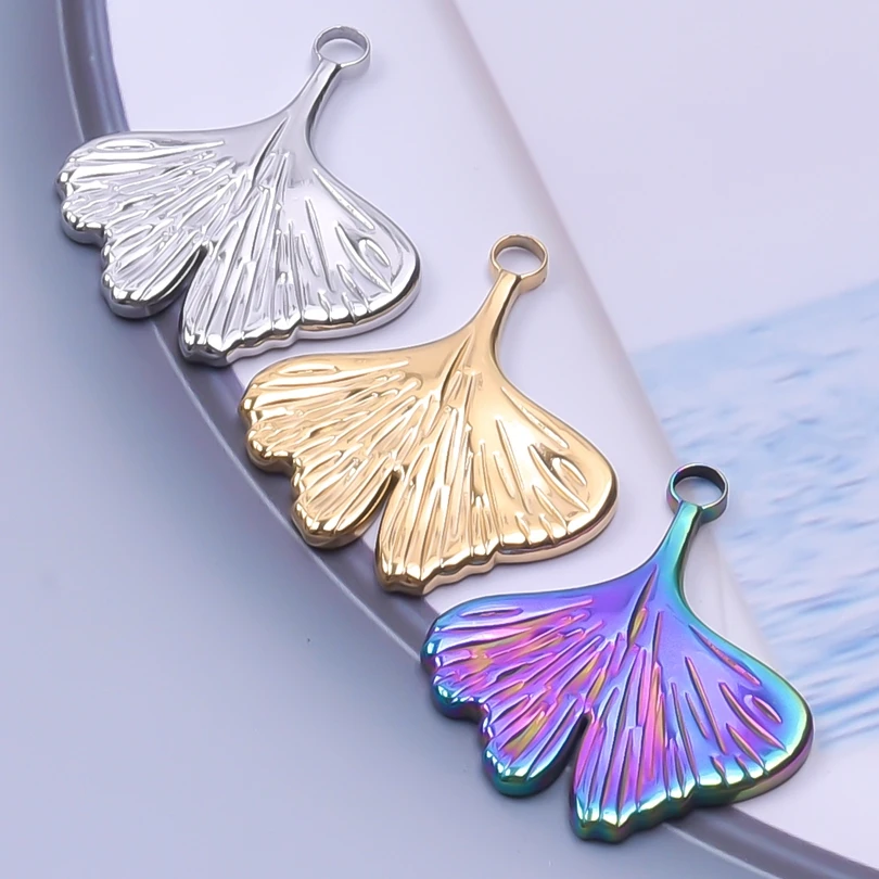 6pcs/Lot Stainless Steel Ginkgo Leaf Charms DIY Plant Leaves Pendant подвеска Fit Handmade Cute Women Earrings Jewelry Making