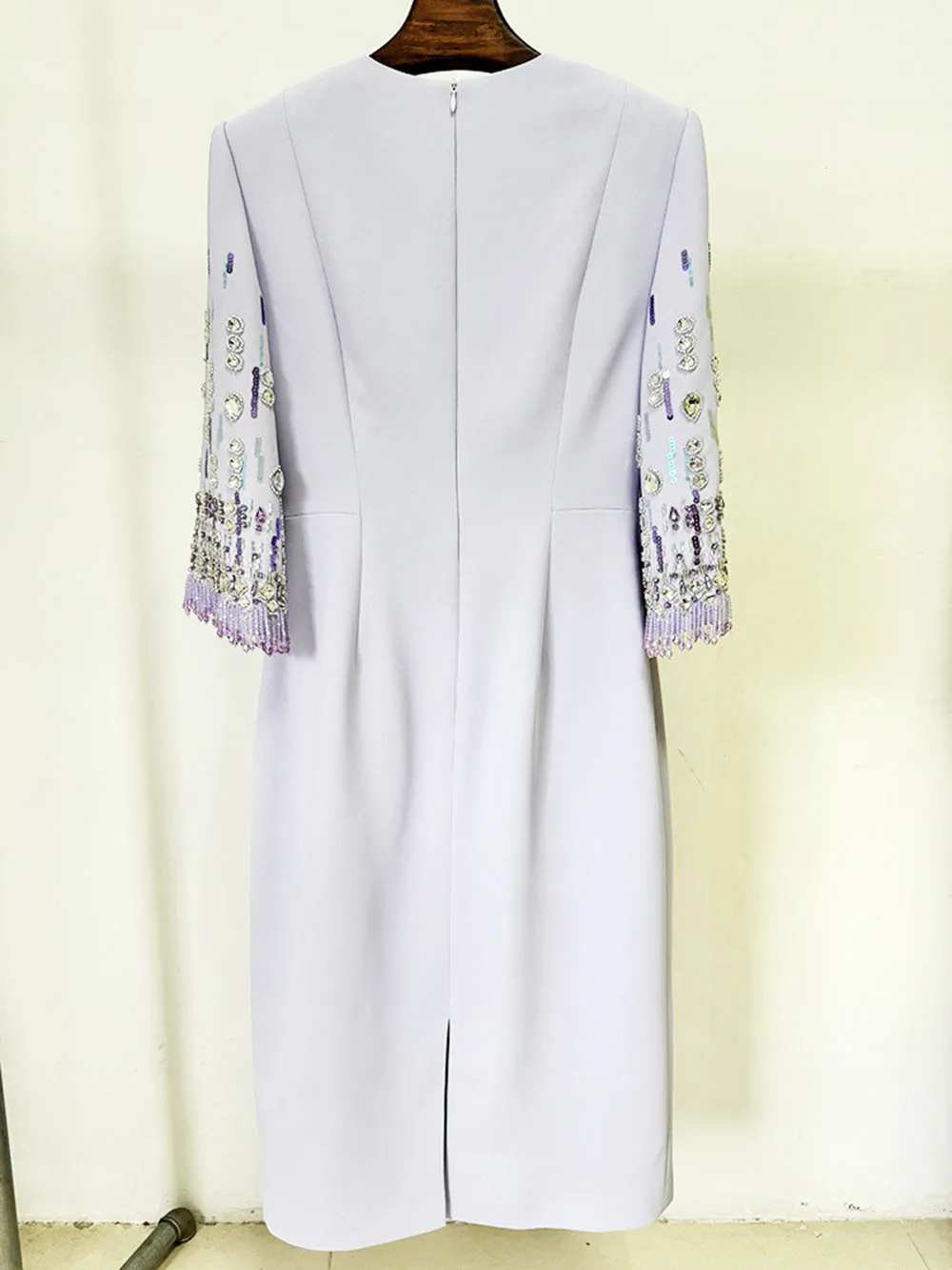 Modphy 2026 New arrivals Spring Fashion Heavy Industry Beaded Diamond Slim Midi Dress Women\'s Half Sleeve Female Vestidos
