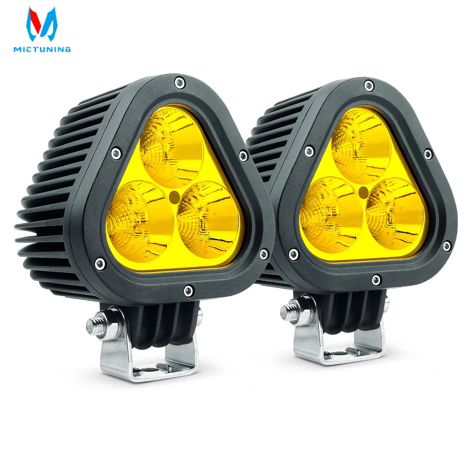 MICTUNING New Triangle Amber LED Fog Lights 60W LED Work Lights Off Road Driving Spot Lights IP67 Waterproof for Car ATV SUV Jep