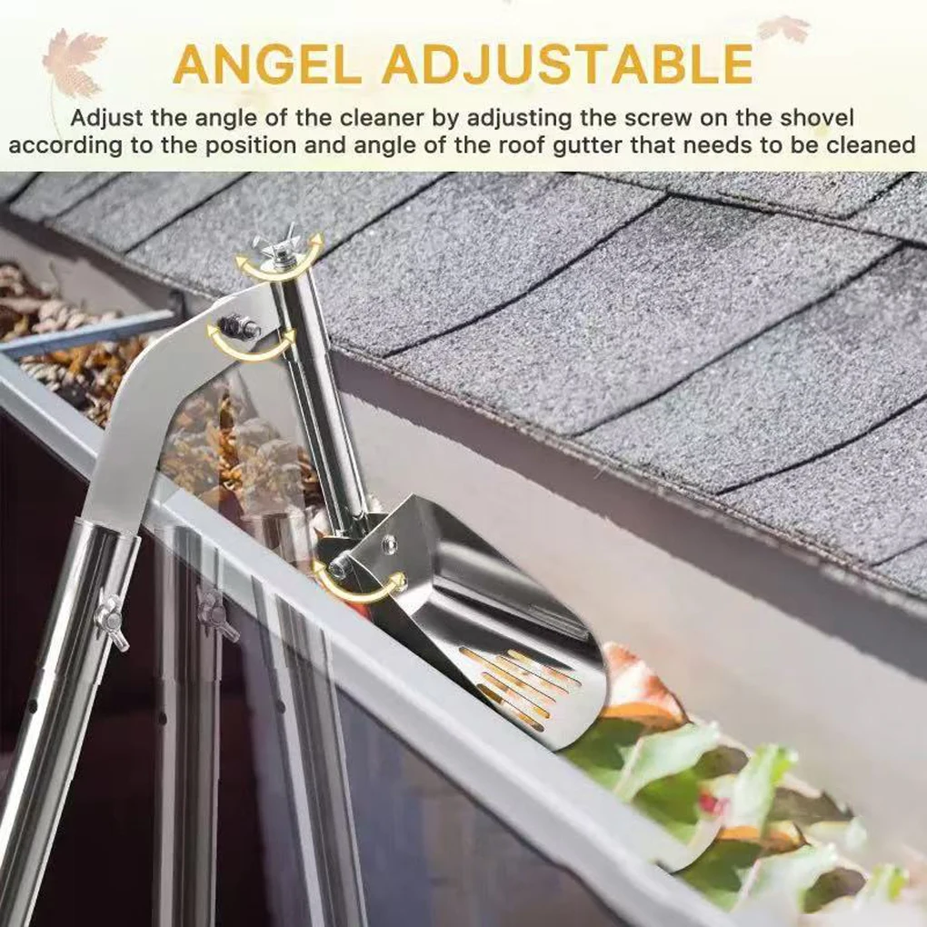 Gutter Cleaning Shovels Thicken Aluminum Alloy Rustproof Gutter Cleaner Scoop Foldable Handle Portable Roof Gutter Tool
