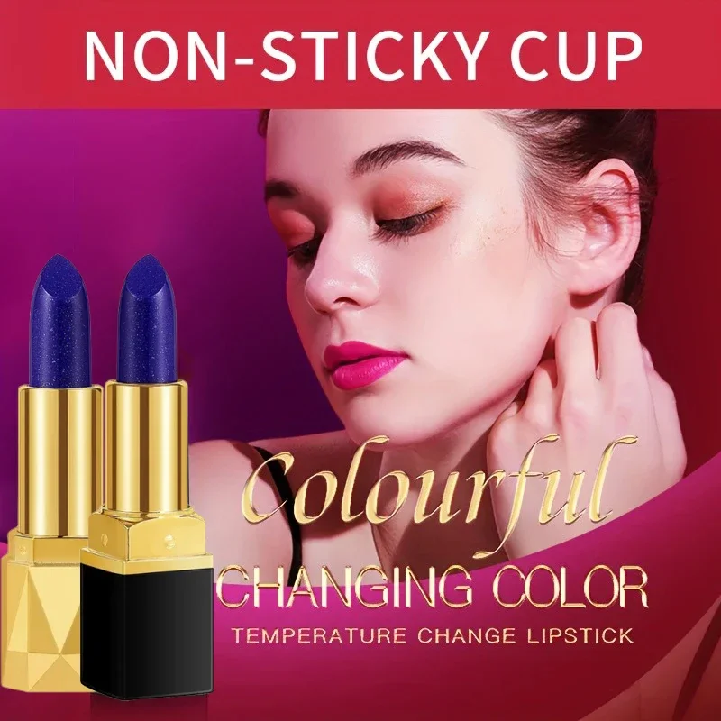 Temperaturempfindlicher, samtmatter Lippenstift mit blauem Rosenmotiv, wasserfest, hinterlässt keine Flecken, feuchtigkeitsspendendes und nicht trocknendes Lippen-Make-up