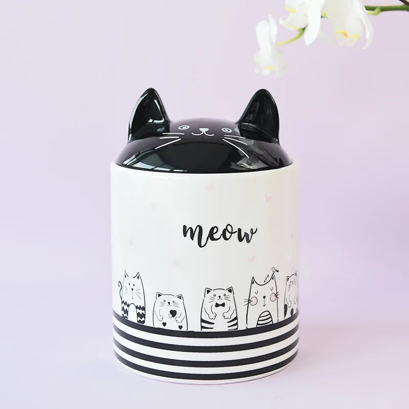 Cute Cat Urns with Ears Sealed, Moisture-Proof, Ceramic Material, Pet Supplies, Funeral Memorial, M-260 ML L-120ML