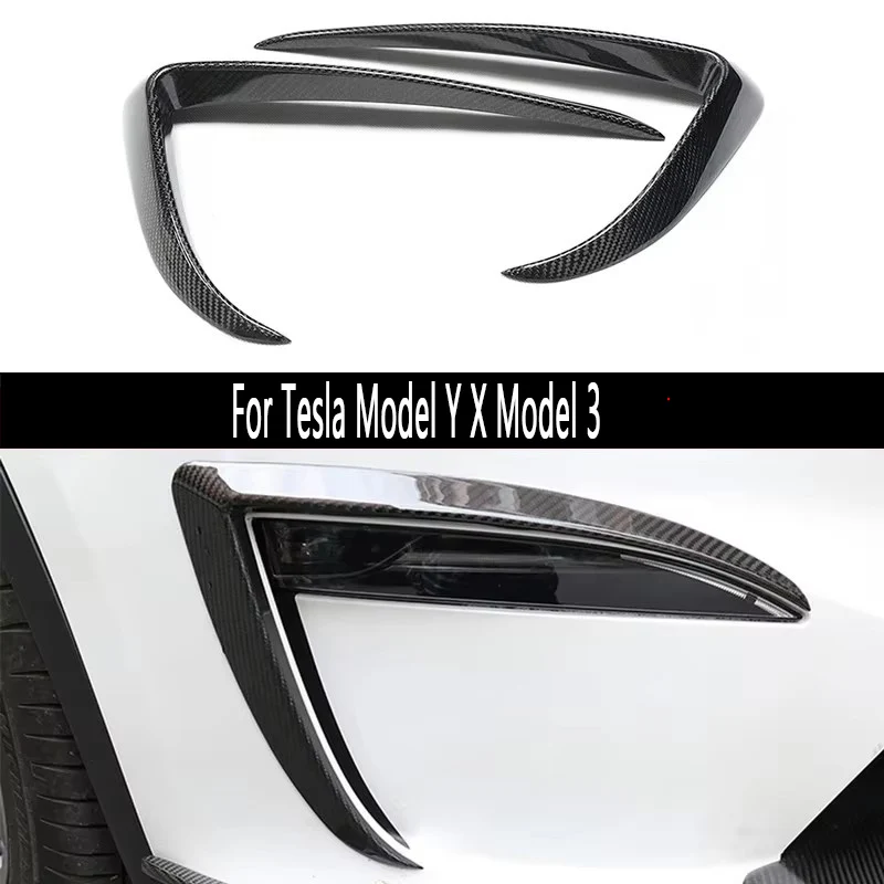 For Tesla Model Y X Model 3 Carbon Fiber Car Front Bumper Wind knife Tuyere Splitter Spoiler Air Knife Surround Trim Body Kit