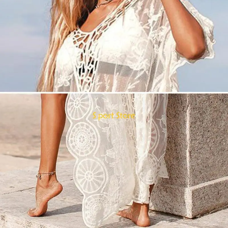 U2JB Prosta, luźna sukienka na co dzień, szydełkowana, okrycie plażowe, okrycie kąpielowe, kaftan
