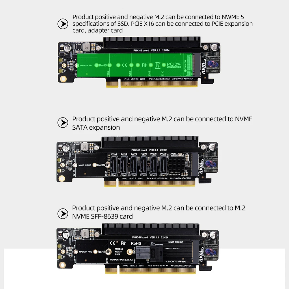 

PCIe X16 To X8+X4+X4 Split Expansion Adapter Card PCIE4.0 Expansion Riser Card Extended Card M.2 NVMEx2 Input Ports