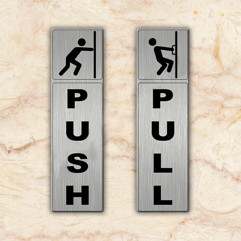 Pegatina de aluminio para puerta corredera, pegatina para puerta corredera de vidrio para Hotel, restaurante, palabra de empuje, pegatina para puerta, señal de recordatorio, puerta de señalización de Hotel