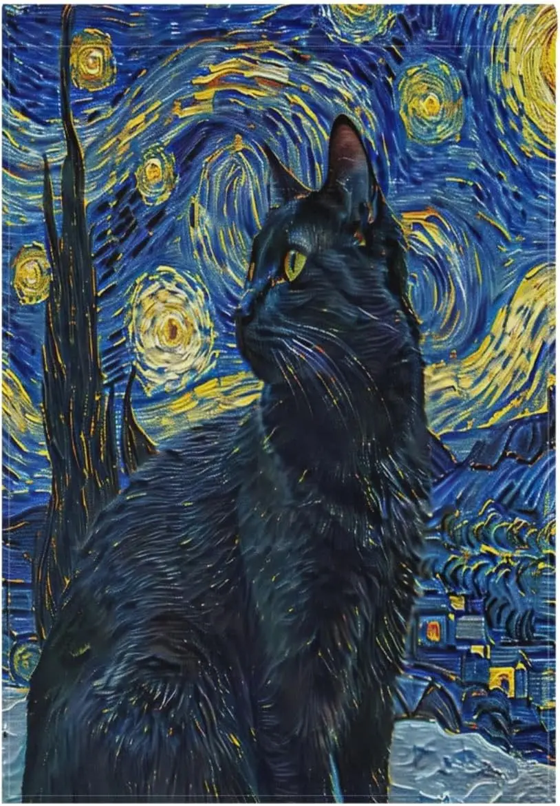 Black Cat Starry Night Garden Flag, Double Sided Polyester Yard Banner, Fade Resistant Outdoor Decor, 28x40 inch DDI GGX