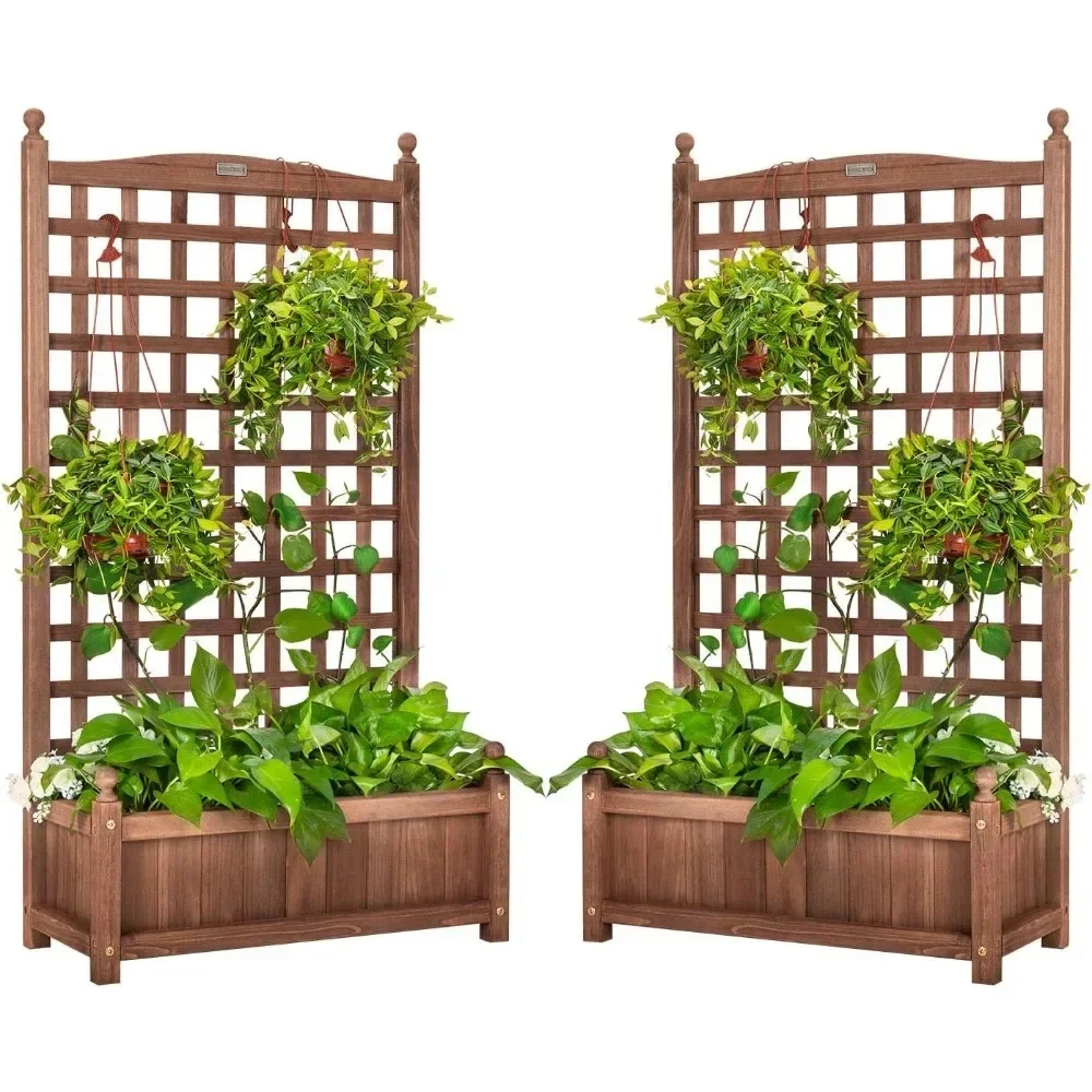 

2 Packs Wood Planter Raised Garden Bed with Trellis,48 Inch Height Outdoor Garden Flower Standing Planter Box Lattice Panels