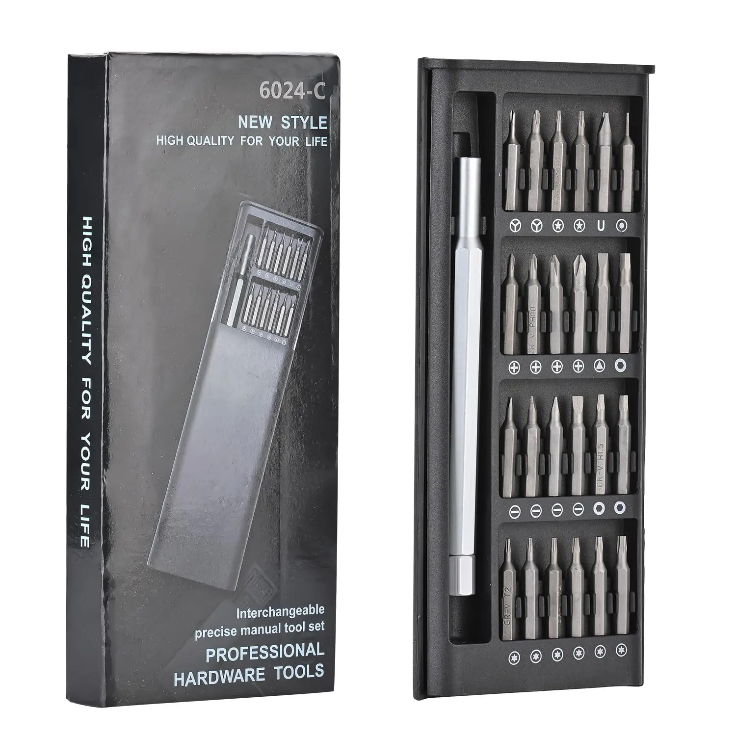 مجموعة مفكات براغي دقيقة 25 في 1 - لقم T5/T6/T8 مغناطيسية، مقبض ألومنيوم غير قابل للانزلاق، حافظة ABS لجهاز MacBook/PS5/iPhone/Electroni