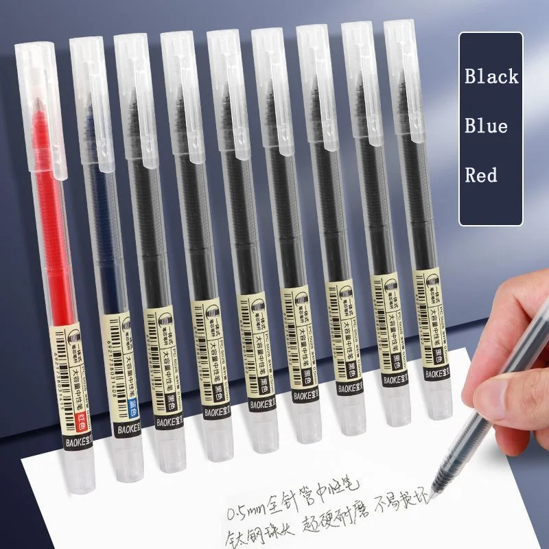 

8pcs Large Capacity Neutral Pen 0.5mm Needle Tube Quick Drying Smooth Student Examination Straight Liquid Pen Black Blue Red