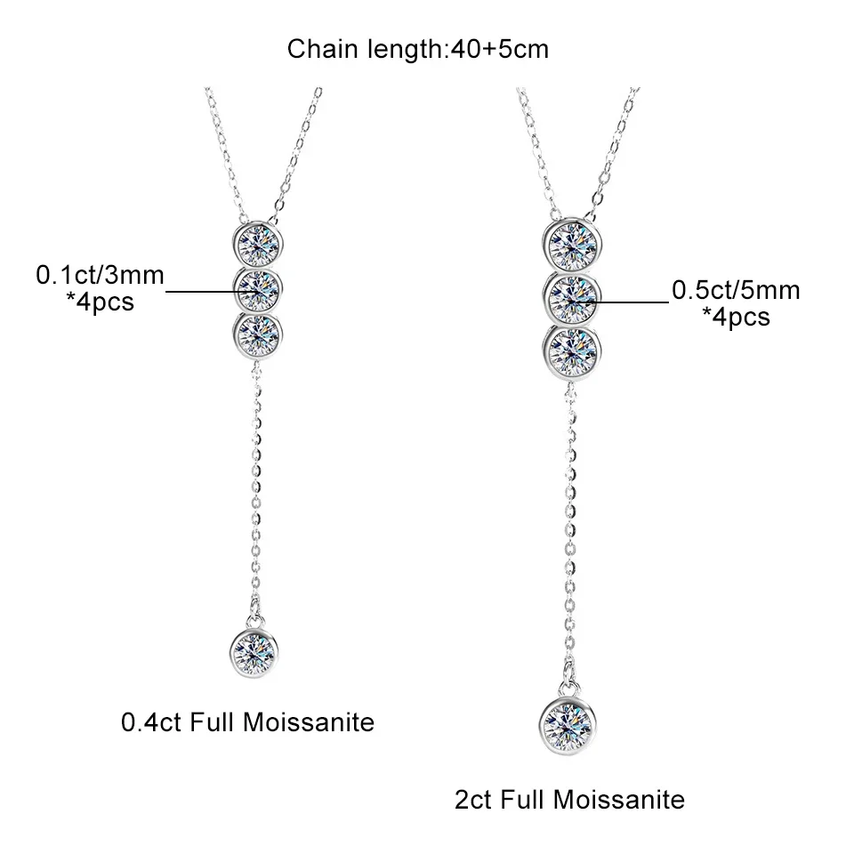 Houtros 3mm/5mm Full Moissanite Necklace for Girls Classic Bubble Clavicular Chain 925 Sterling Silver Party Fine Jewelry GRA