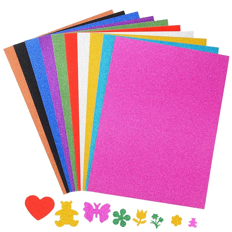 10pcs 2MM Thick A4 with Gold Powder Sheet Material Glitter Bright Sponge Paper Foam Paper Kindergarten Handmade