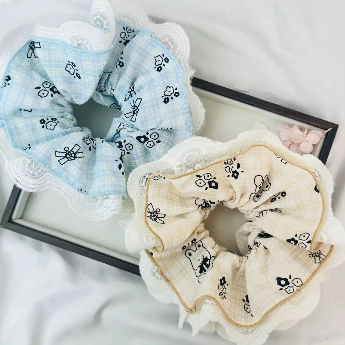 Ladies' Hair Korean Lace Checkered Cartoon Teddy Hair Bands High-quality Hair Accessories Bear Cute Sweet Kawaii Elastic