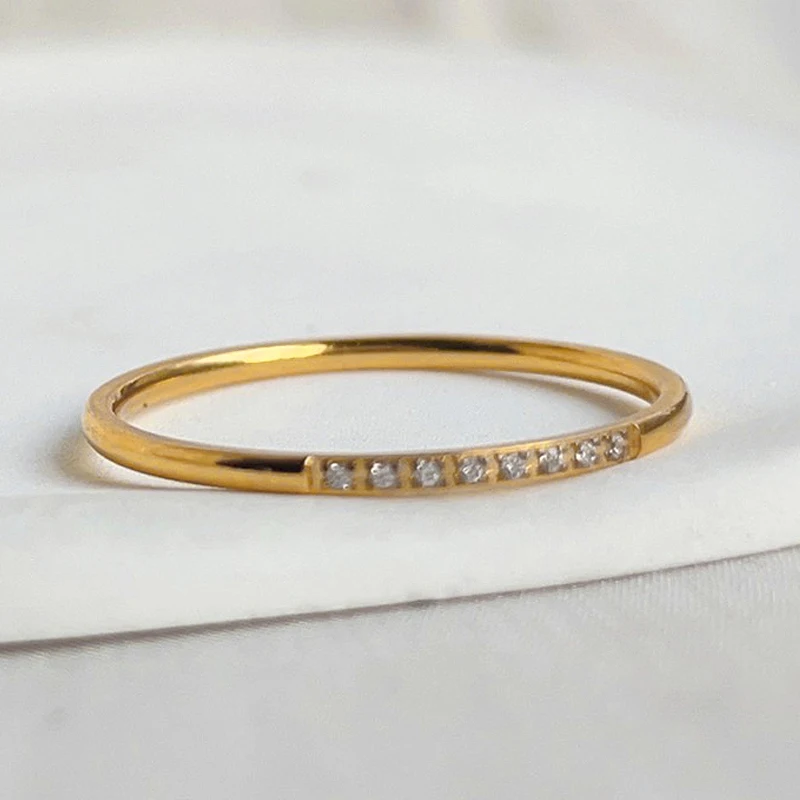 High End PVD Shinny Minimalist White Green Zircon Rings Female Exquisite Stainless Steel Bridal Ring