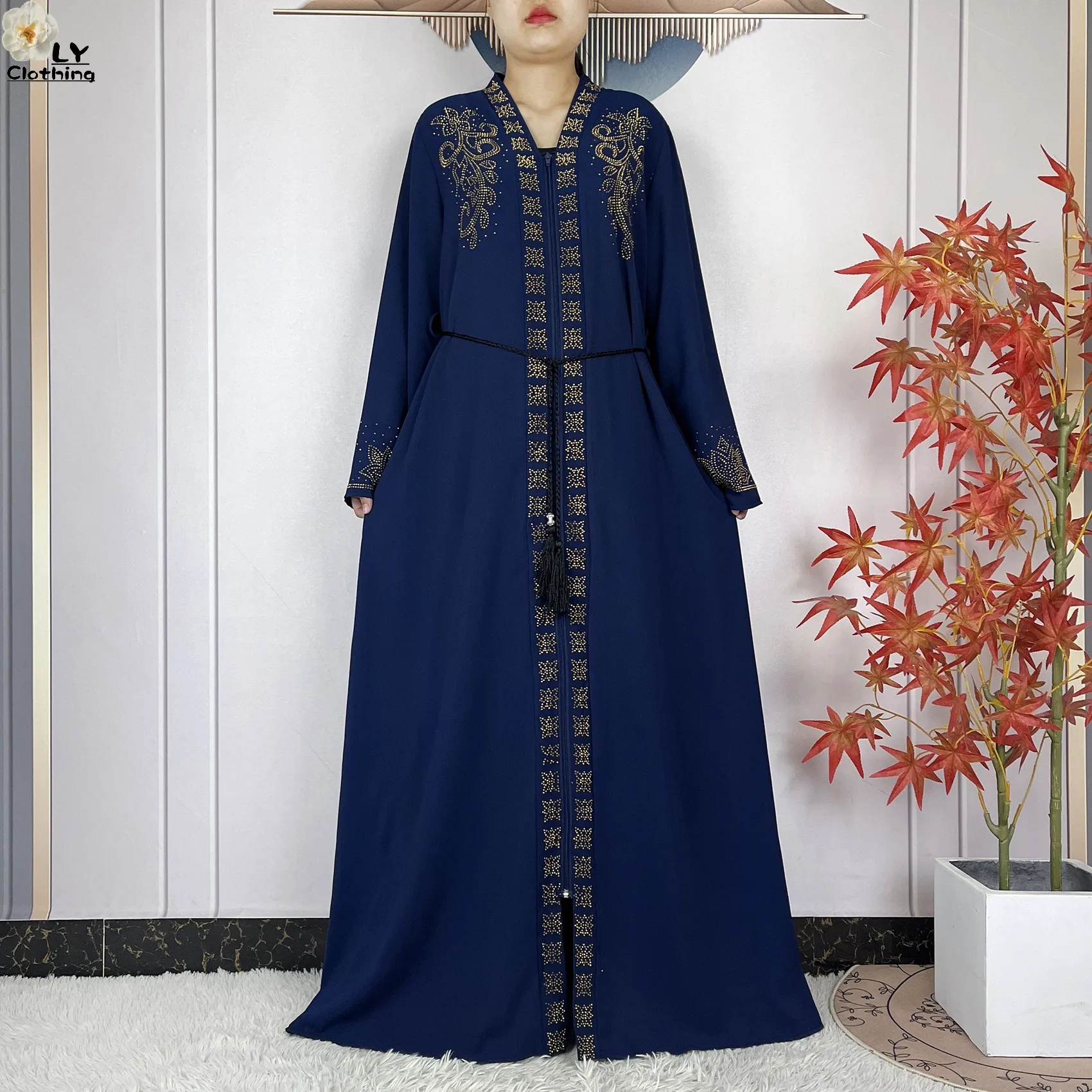 2025 Abaya musulmana para mujer vestido elegante gasa diamantes ajuste suelto bata femenina Islam Maxi Dubai Turquía Islam vestidos con bufanda