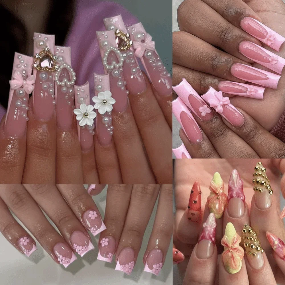 

Hot New IN stock 15Grids/Box Mixed Bowknot Pearl Heart 3D Nail Charms Flatback Flower Cherry Strawberry Nail Rhinestones Resin