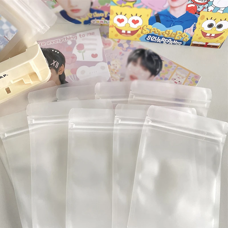 Tas kemasan kartu plastik kunci ritsleting Bening, 10 buah tas penyimpanan makanan paket dapur tas kemasan kartu Kpop