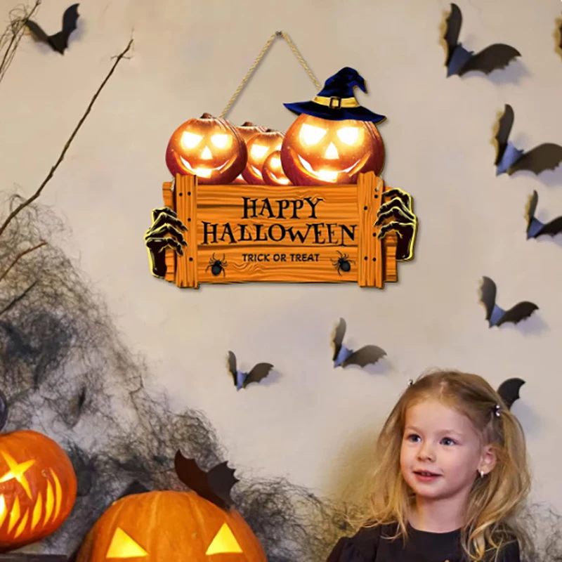 Happy Halloween Wooden Sign, Pumpkin With Hat Wooden Sign, Suitable For Home, Wall, Room,Cafe, Shop, Party, Holiday Decoration