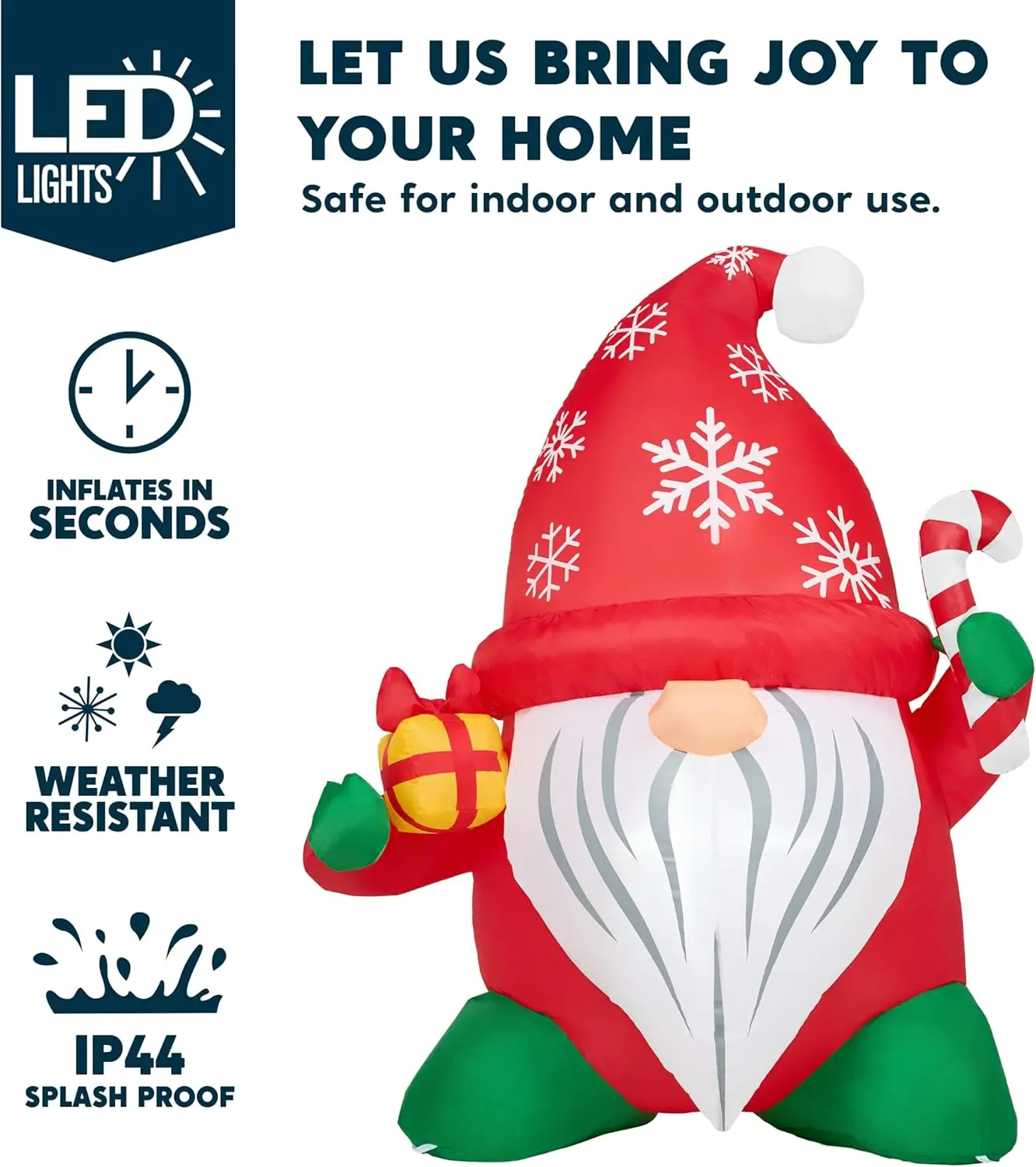 JOYFY 6FT hoge kerst opblaasbare decoratie met cadeau en snoepgoed voor kerst tuin opblaasbare kabouter buiten decor