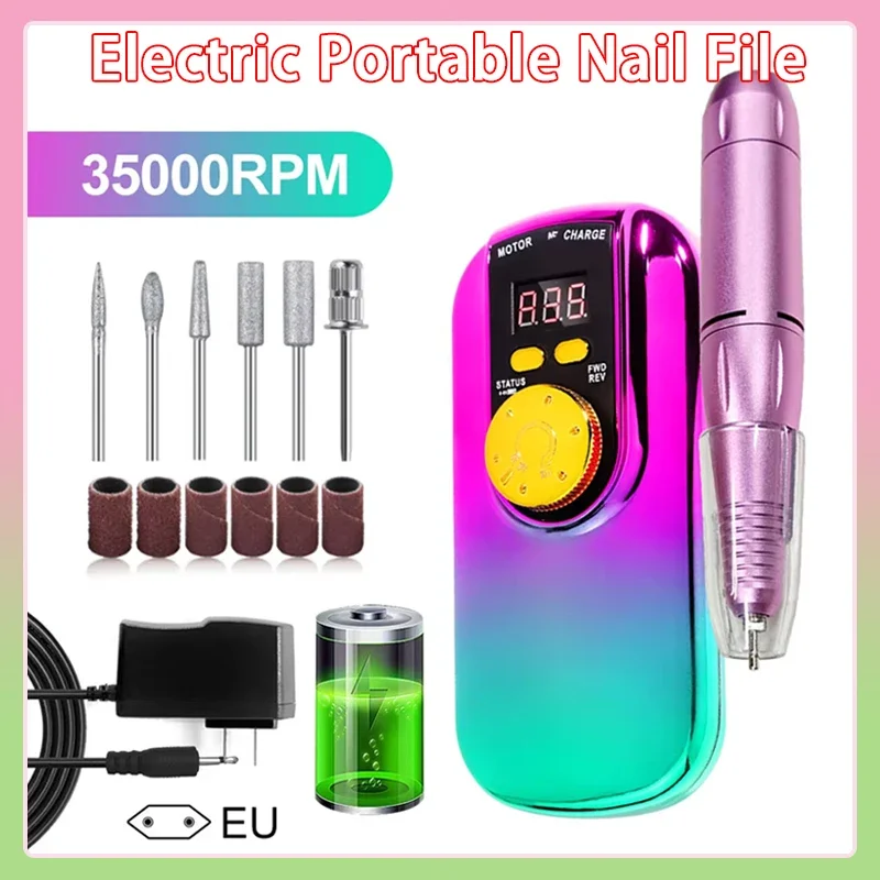 

35000RPM Portable Electric Nail Drill Machine With LCD Display Rechargeable for Acrylic Gel Professional Manicure Tools
