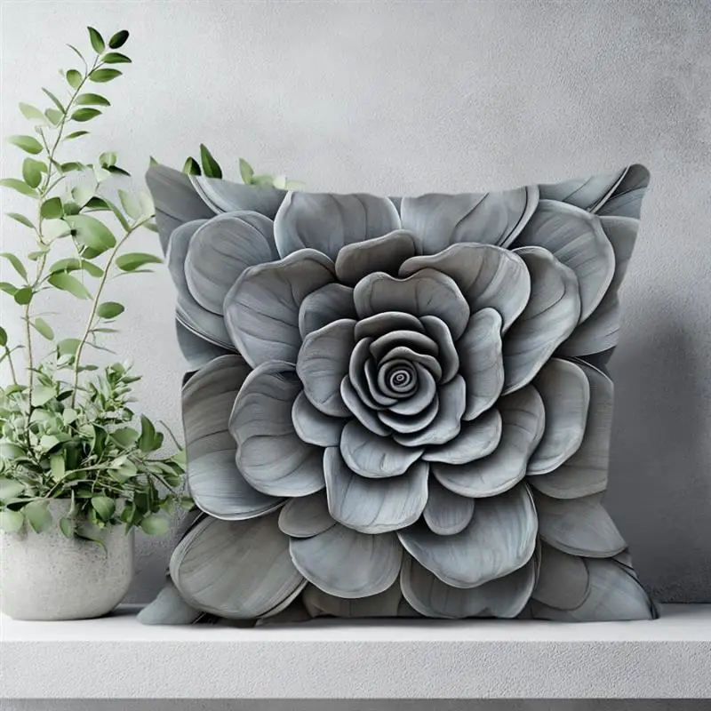 Kissenbezug Kissenbezug 45x45 Quadratischer Kissenbezug Home Bed Sofa Kissenbezug Nordic Dreidimensionale Schnitzerei Blumen Design – Detail 2