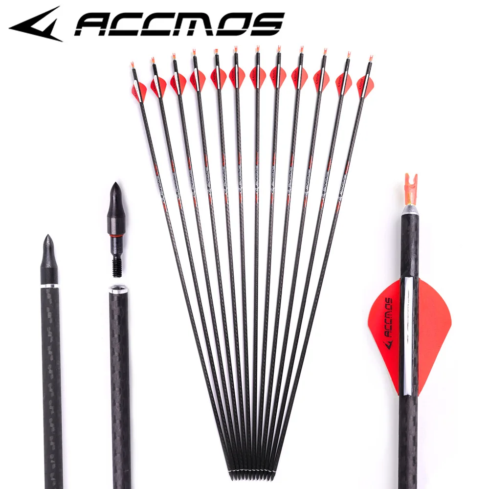 

12 шт. ID6.2 3K стрелы позвоночника 250-500 чистый углерод 2 дюйма резиновые стрелы с перьями стрельба из лука лук охотничьи аксессуары для стрельбы