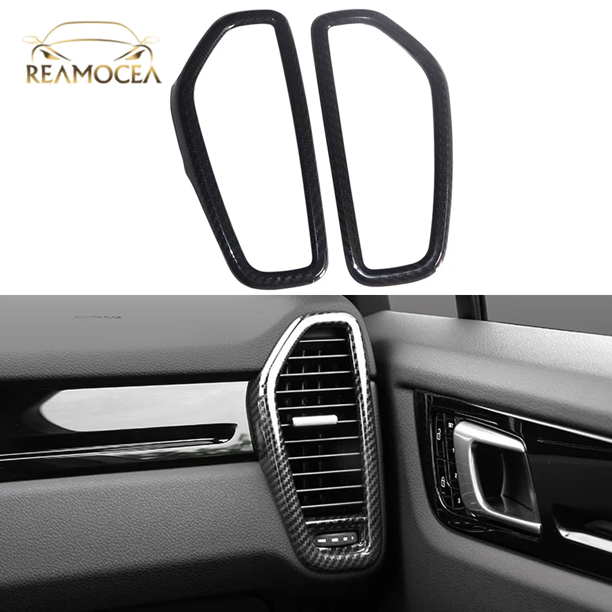 Reamocea 2xReal Carbon Fiber Dashboard Side Air Conditioning Outlet AC Vent Trim Sticker For Porsche Cayenne 2018 2019 2020 2021