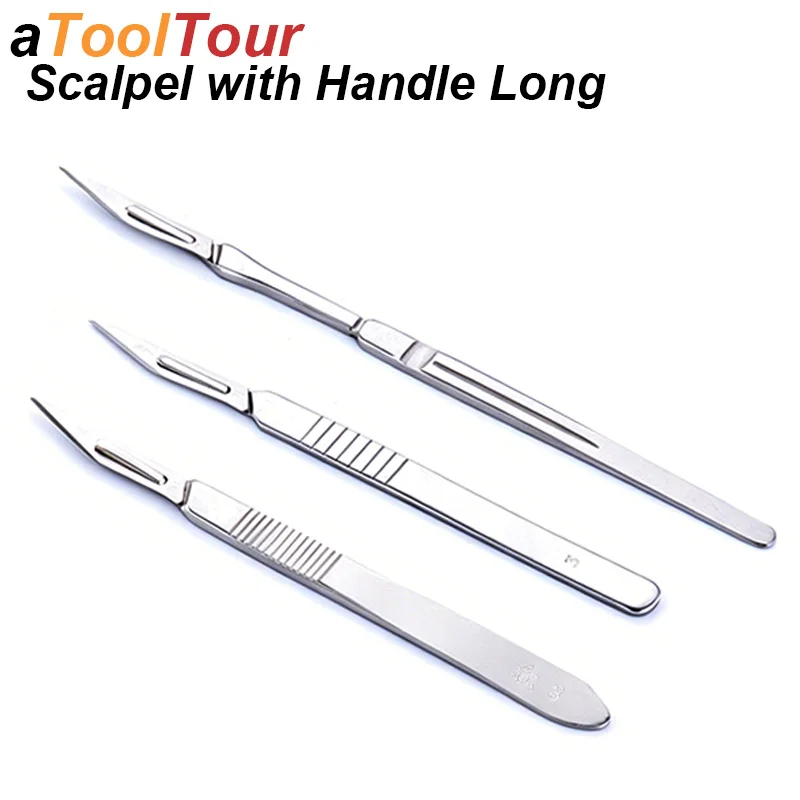 

Stainless Steel Scalpel Knife Blade No. 11 Set Handle Long Thick Changeable Disposable Cutter Craft Hobby Wood Carve Surgery Lab