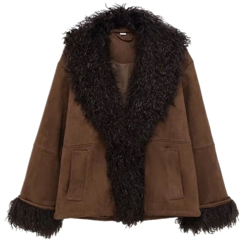 Dupla face efeito de pele artificial jaet novo outono 2025 feminino faion longo sve gola outerwear senhoras casaco