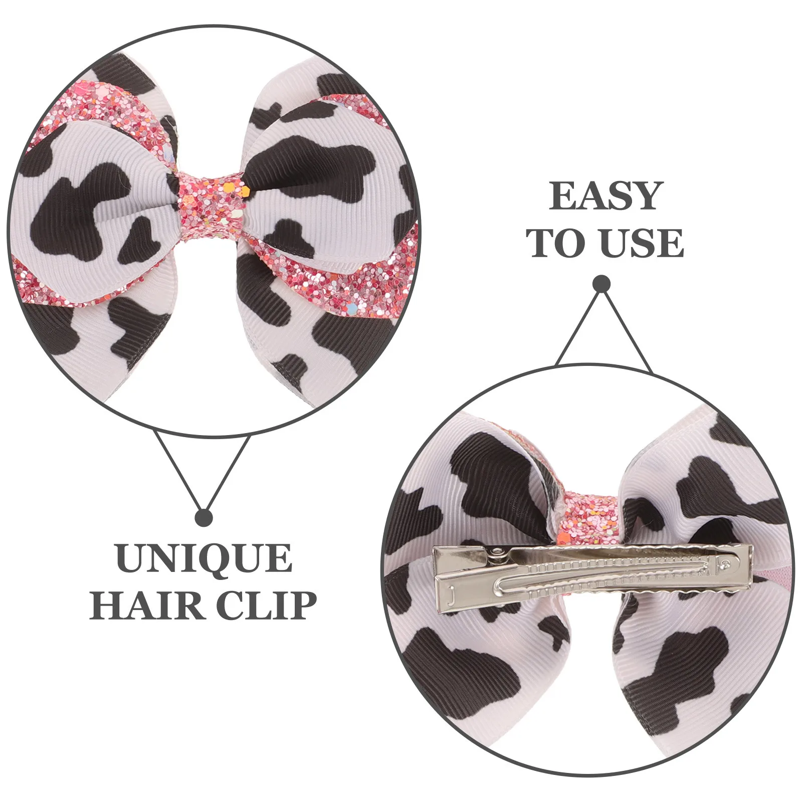 2 قطعة مقاطع الشعر البقرة طباعة أسود أبيض وردي Grosgrain الشريط التمساح كليب لحفلة عيد ميلاد يوميا #2