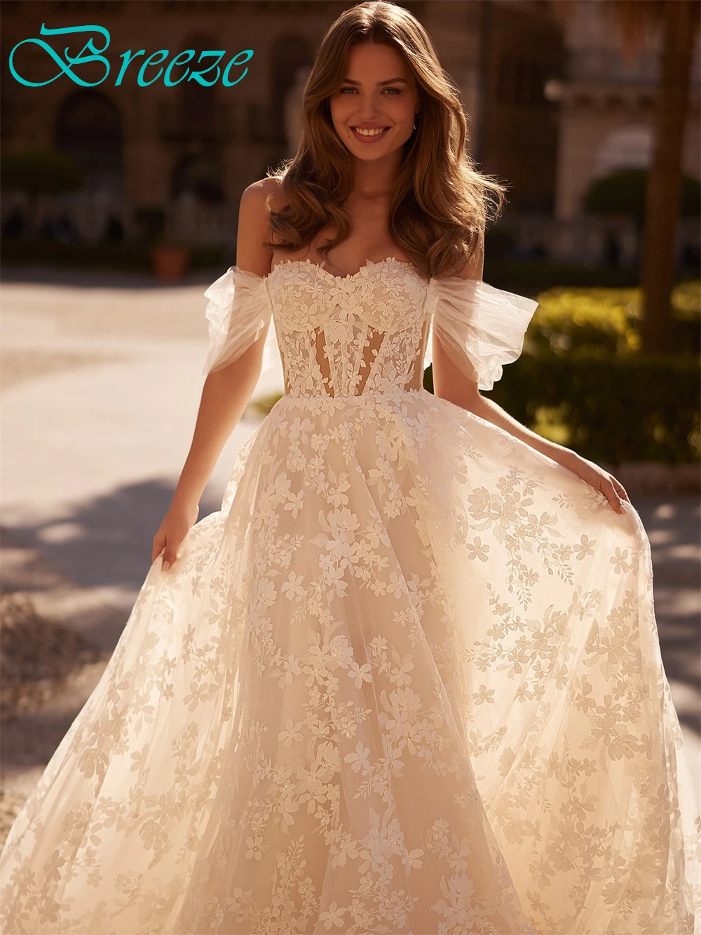 Vestido de novia de Organza de marfil suave personalizado, vestidos de novia bohemios con escote en forma de corazón y hombros descubiertos, bata de novia suave con corte en A