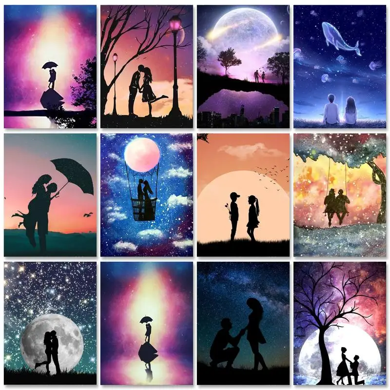 

GATYZTORY Oil Painting By Numbers With Frame Couple Silhouette For Adults Picture Coloring Home Decors Diy Gift On Canvas Lovers