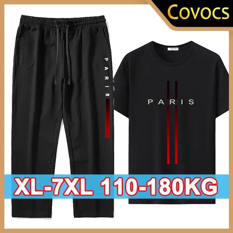 1/2pcs Men's T-shirt Pants Set Plus Size 1XL-7XL Summer Fashion Sports Short Sleeved Tees Trousers Running Fitness Clothes 180KG