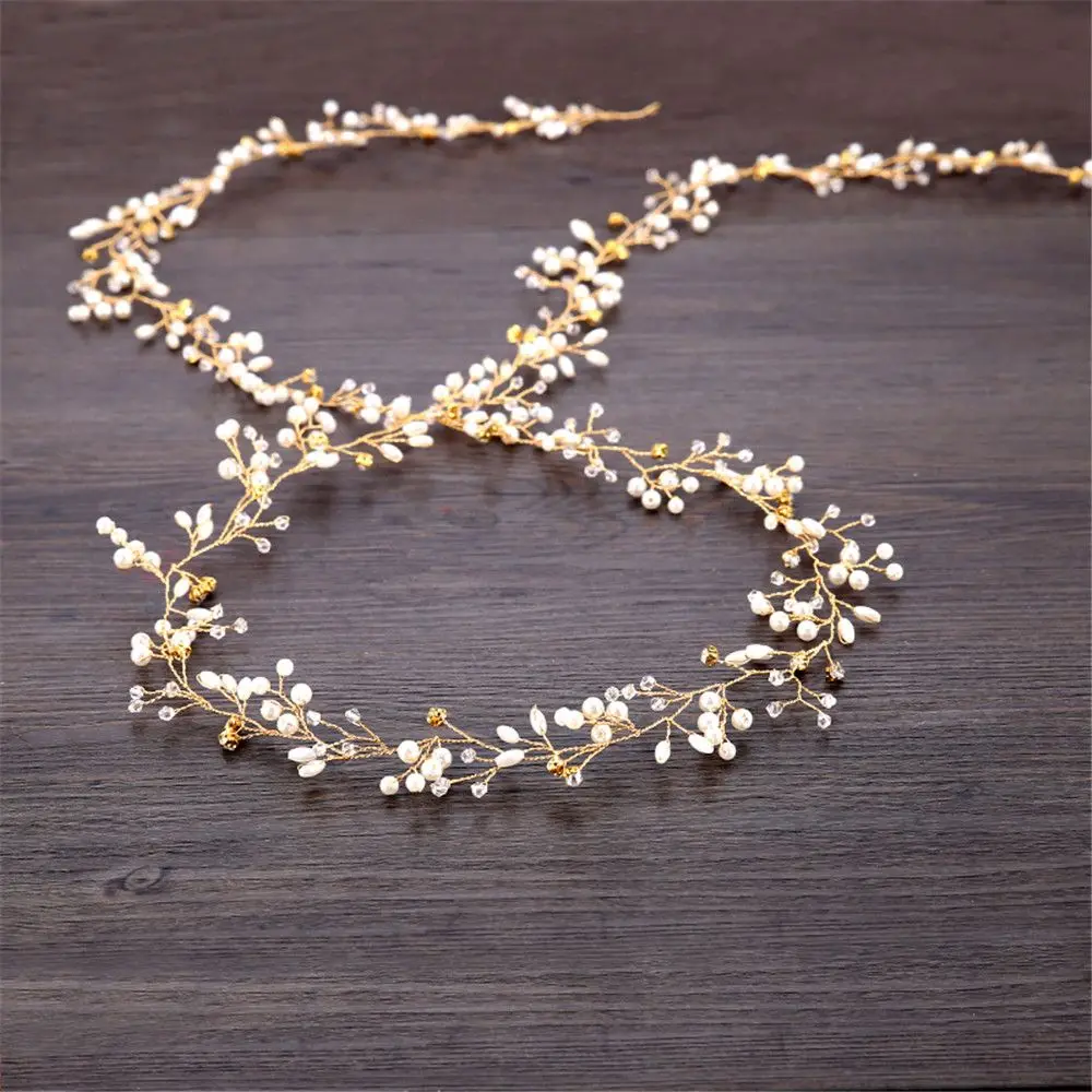 Women Romantic Hair Jewelry Long Chain Headpiece Wedding Hair Vine Bride Accessories Diamante Headband Pearl Crystal
