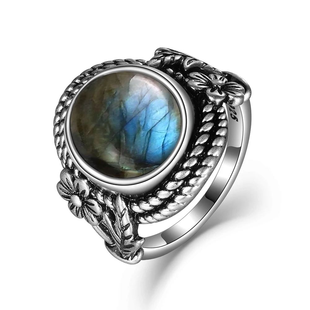Women's Labradorite 925 Silver Ring with Rainbow Light, Gift