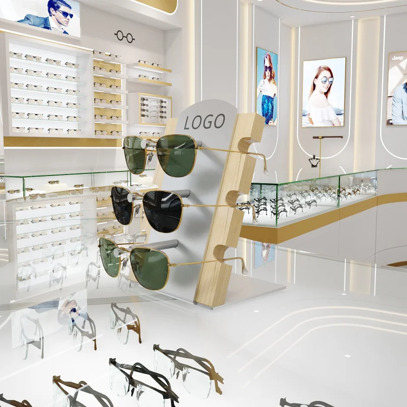 Custom. eyeglasses factory sell logo optical shop iron frame sunglasses table eyewear display stand wood counter