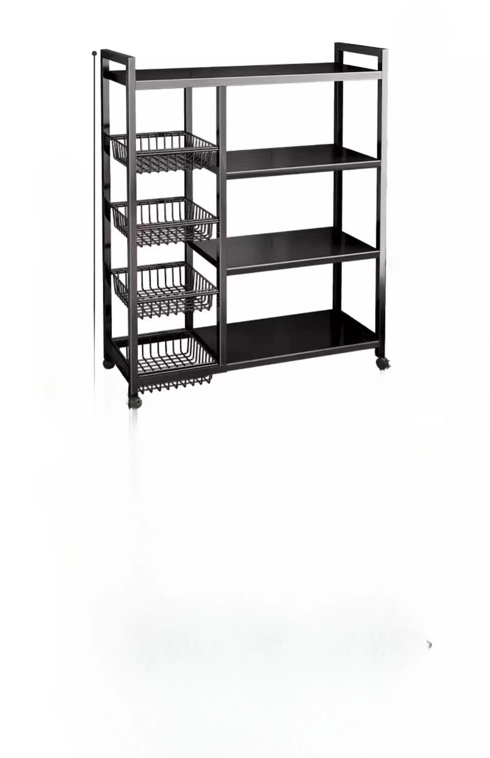 

Floor-to-ceiling multi-storey kitchen storage against wall storage shelves