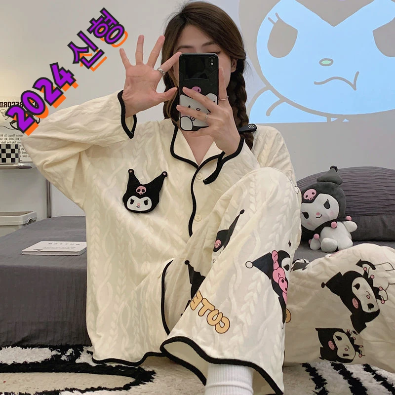 Sanrio KuromiCinnamorol Cute Home Clothes Y2k Autumn Long sleeved Top Long pants Cartoon Two piece Set Women\'s Korean Pajama Set