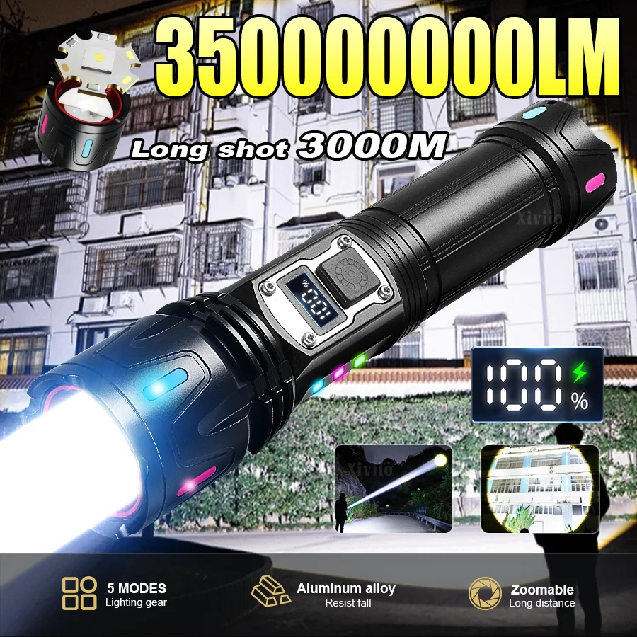 

High Power Flashlights USB Rechargeable LED Flashlight Tactical Torch Zoom Ultra Powerful Torch 3000M Outdoor & Emergency Lamp