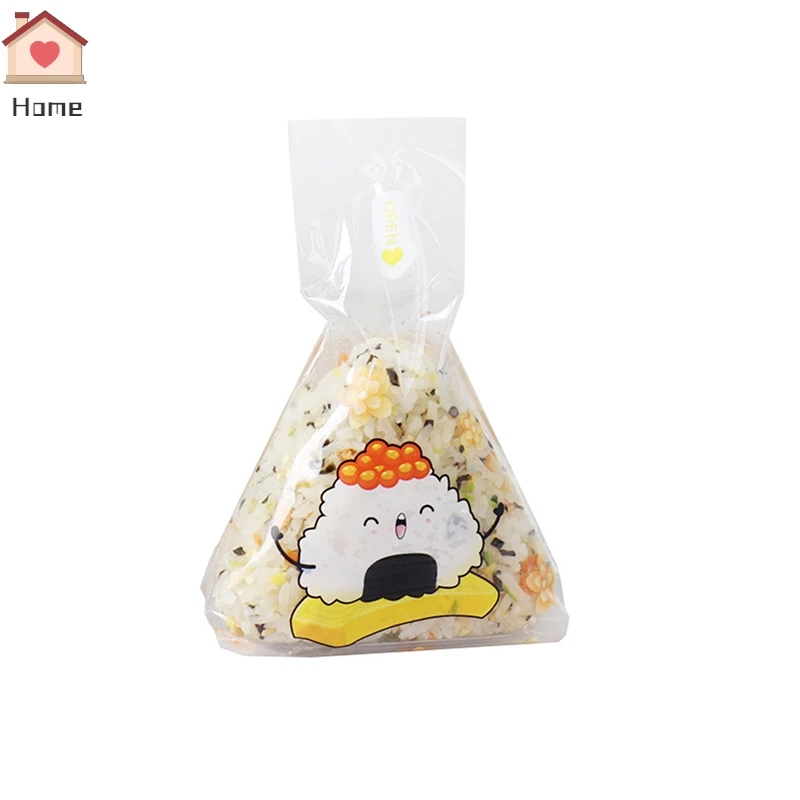 Cute Cartoon Triangle Rice Ball Packing Bag, Seaweed Sushi Mould Bag, Bento Acessórios, 100Pcs