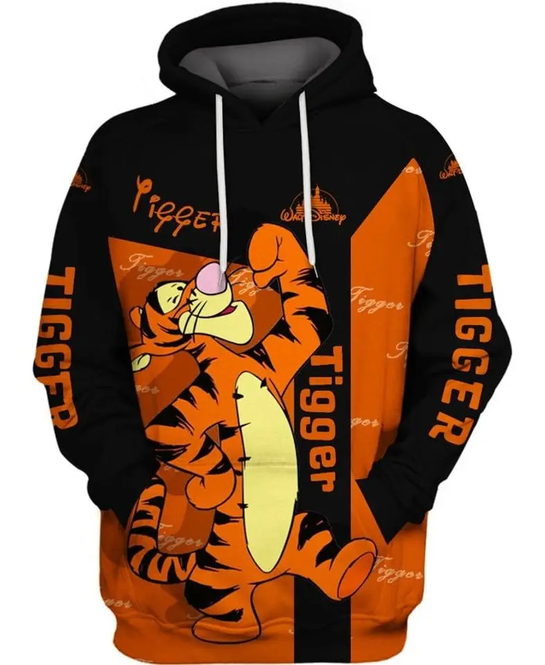 2024 Women\'s Hoodie For Spring Fall Disney Winnie The Pooh Tigger 3d Print Long Sleeve Pullover Trendy Street Casual Women Tops