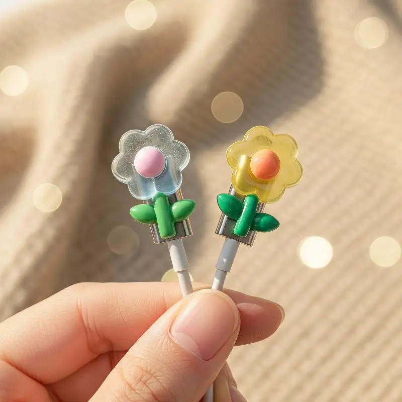 2Pcs Kawaii Cute Cartoon Cable Protector Anti‑Break Charging Cord Saver Flexible Protective Set for Cell Phone Charger Cables