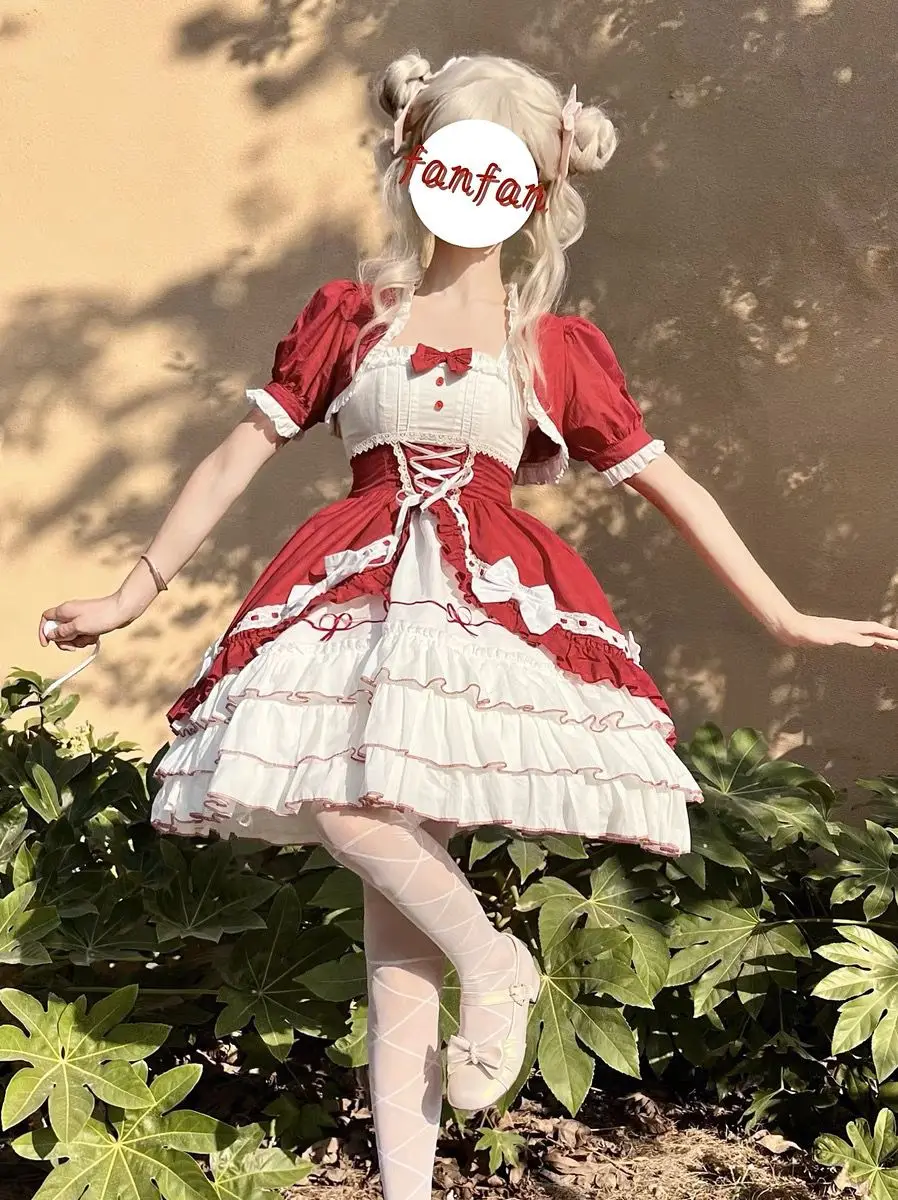 Bow Princess Patchwork Panekked Women Mujer Short Lace Up Spice Girls Cake Vestidos Fairycore Harajuku Japanese Soft Dresses