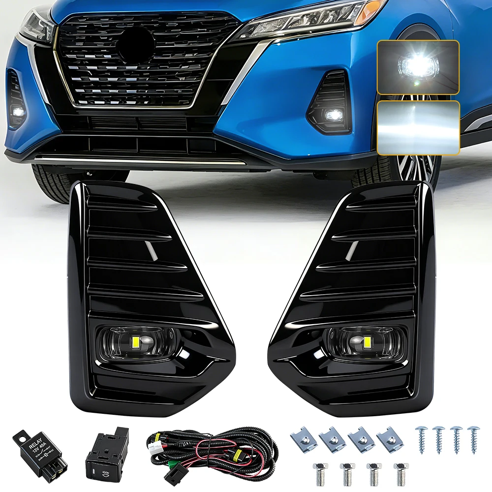 

Комплект светодиодных противотуманных фар для Nissan Kicks 2021-2022, передние бамперные дневные ходовые огни, противотуманные фары, дневные ходовые огни, фары головного света, 12В